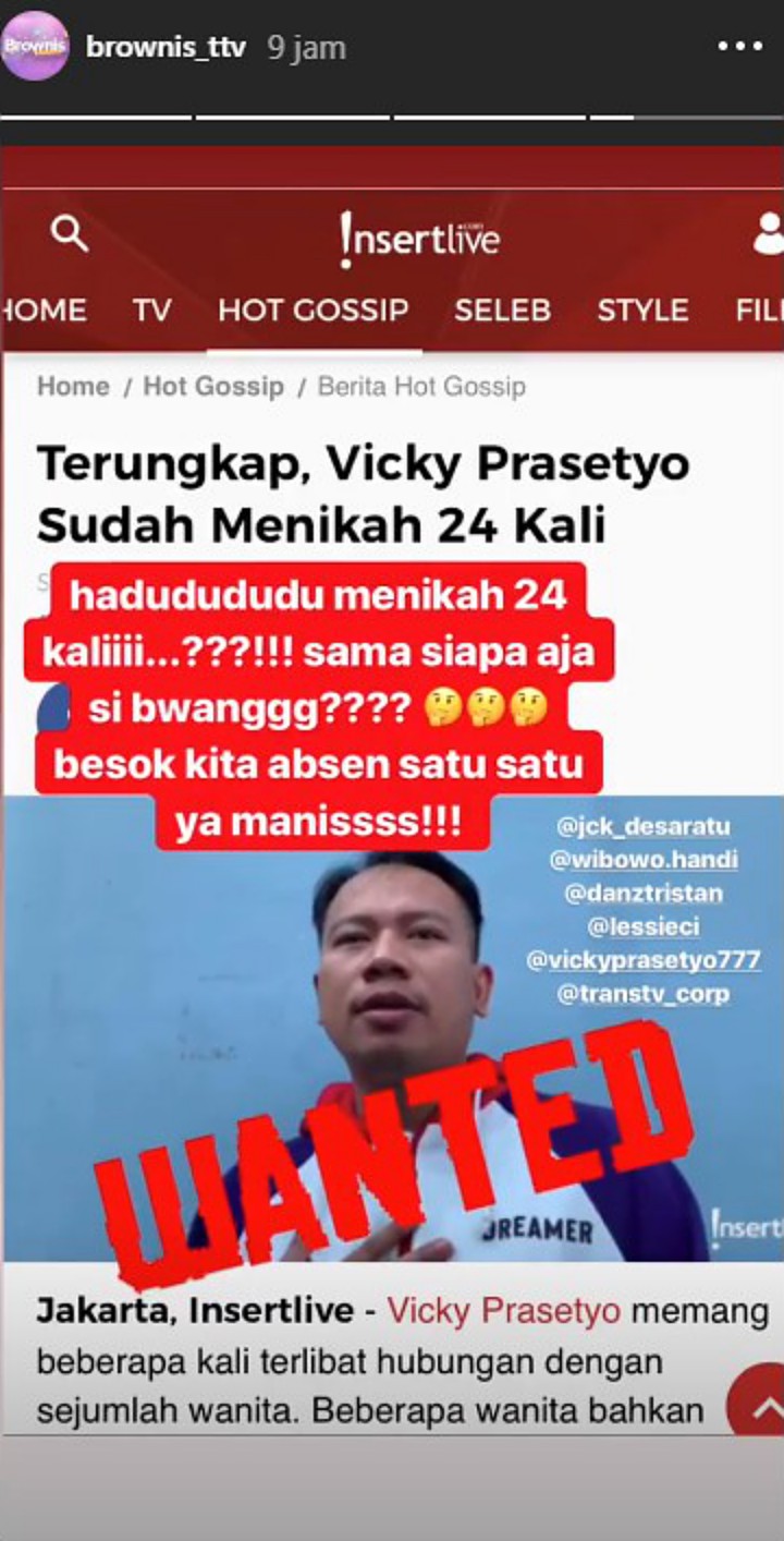 Ngaku Nikah 24 Kali, ‘Brownis’ Bakal Kupas Kisah Asmara Vicky Prasetyo