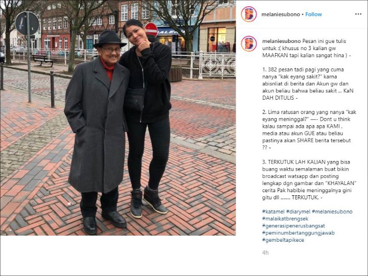 Melanie Subono Kutuk Penyebar Hoaks Habibie Meninggal