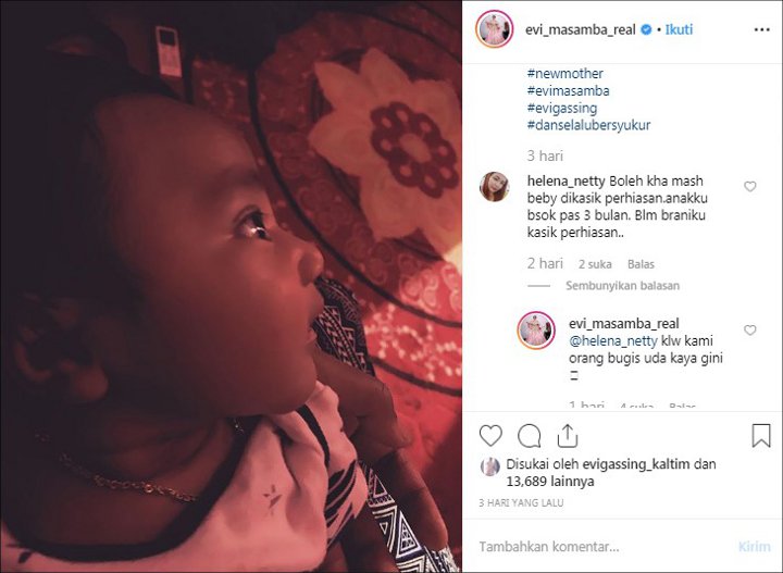 Evi Masamba Jelaskan Alasan Bayinya Sudah Pakai Emas Meski Baru Sebulan