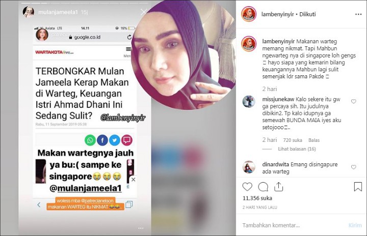 Reaksi Santai Mulan Jameela Usai Lagi-Lagi Diberitakan Bangkrut Karena Sering Makan di Warteg