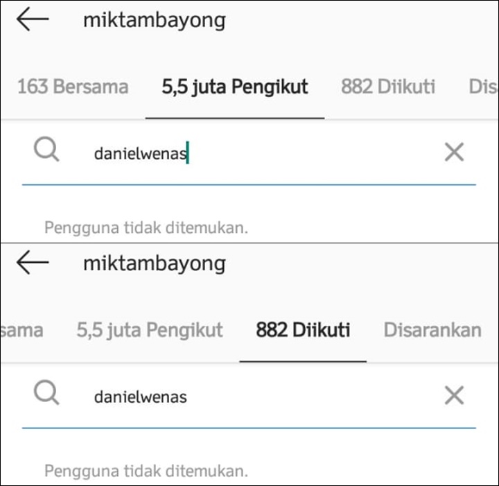 Mikha dan Daniel Tidak Saling Follow Instagram