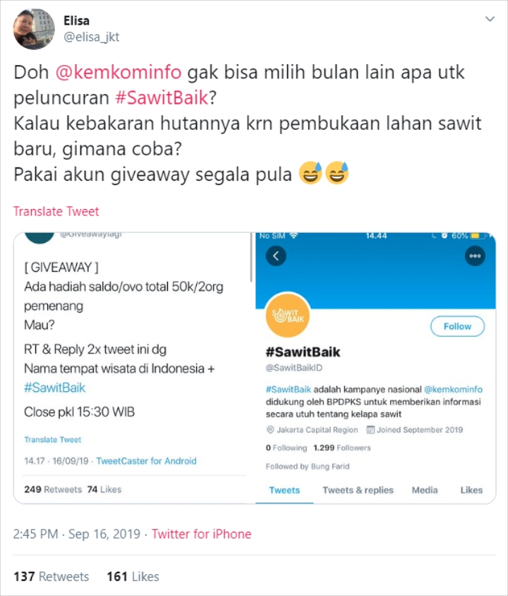 Kemenkominfo Kampanye #SawitBaik Saat Karhutla Mendera, Warganet Kompak Mengecam