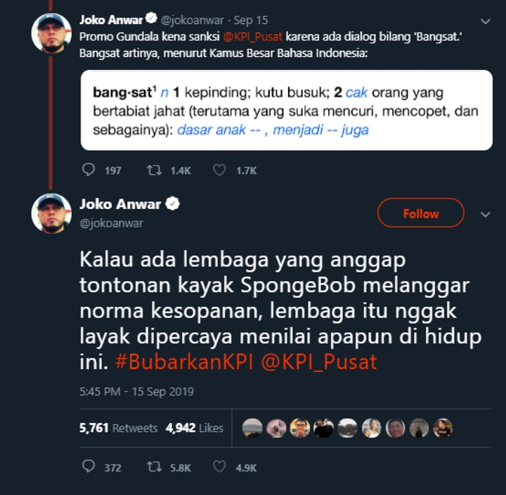 Joko Anwar Beri Kritik Pedas Ke KPI Soal Beri Sanksi Tayangan ‘The Spongebob Squarepants Movie’