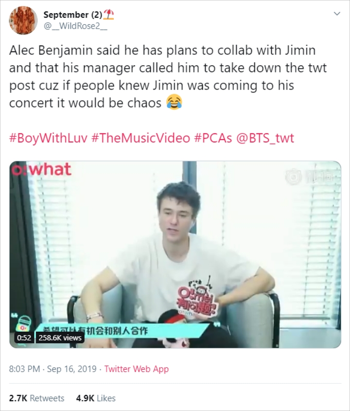 Alec Benjamin Ungkap Rencana Untuk Kolaborasi Bareng Jimin BTS