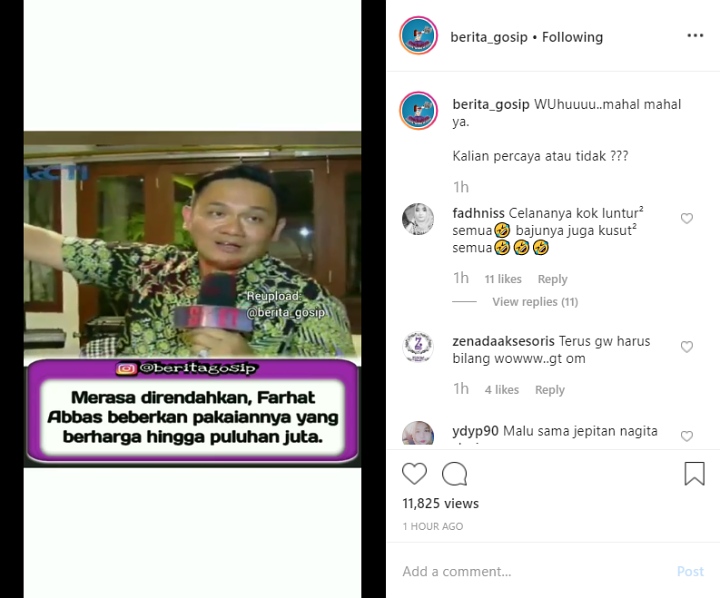 Jaket Diledek Harga RP 200 Ribuan, Farhat Abbas Beberkan Pakaiannya Seharga Puluhan Juta