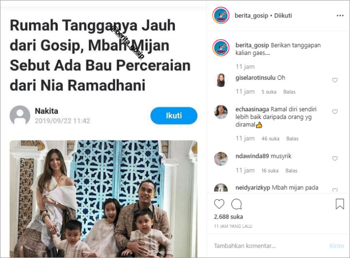 Nia Ramadhani diramal Mbah Mijan