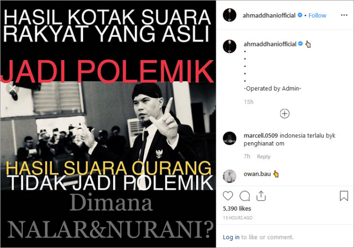 Postingan Ahmad Dhani Dukung Mulan Jameela