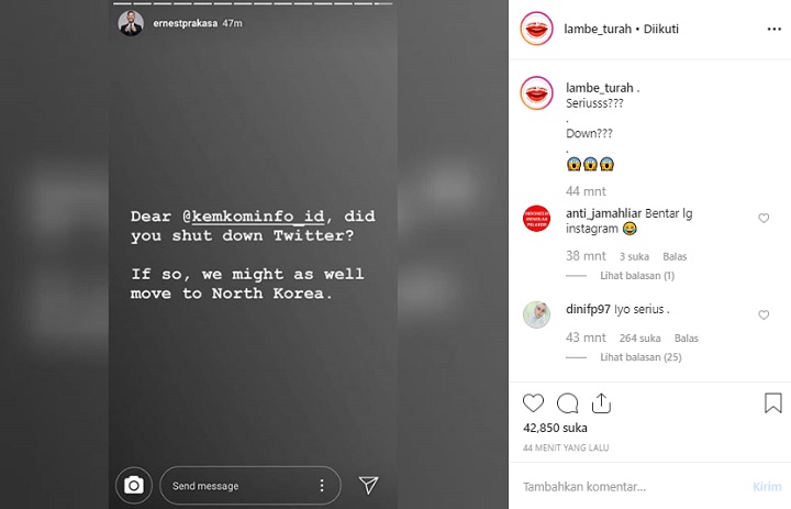 Ernest Prakasa Ngeluh Twitter Down