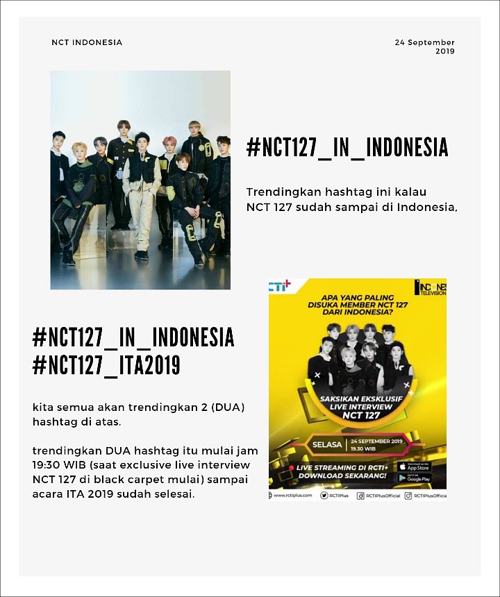 ITA 2019: NCT 127 Siap Tampil Nanti Malam, Fans Trendingkan 2 Tagar Ini