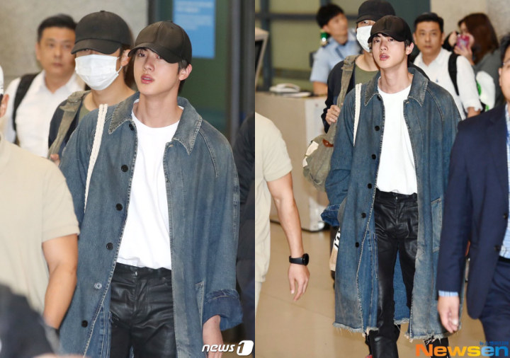 Jin BTS Anti Tutupi Wajah Tampan di Bandara, Celana Kulit Seksi Bikin Fans Sesak Napas