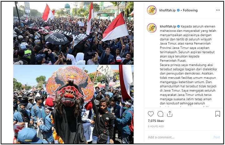 Aksi Berjalan Damai, Khofifah Beri Pujian Untuk Demonstran Jatim