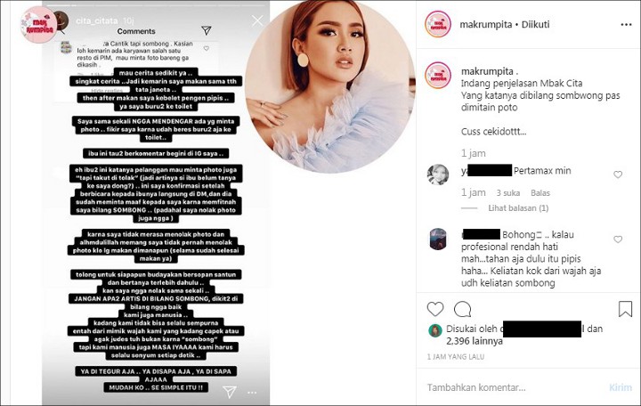 Cita Citata Geram Difitnah Sombong Oleh Penggemar, Beri Penjelasan Panjang di Media Sosial