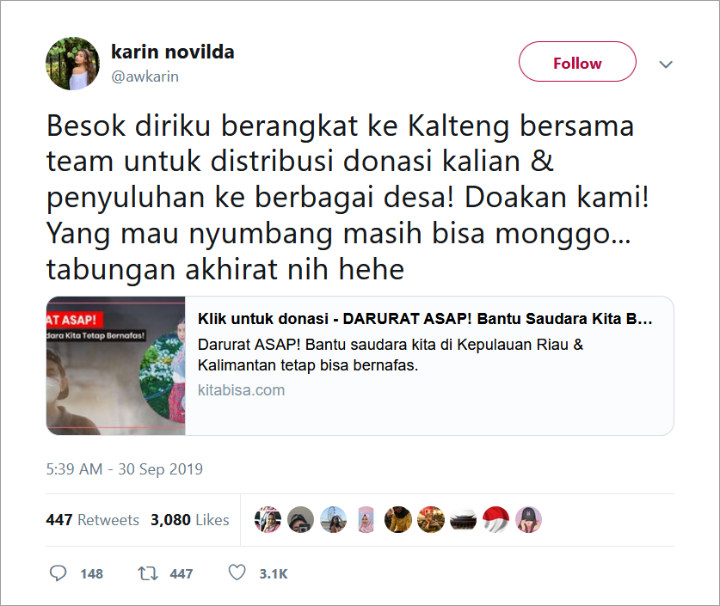 Kembali Jadi Relawan, Awkarin Rencanakan Sambangi Korban Kabut Asap Di Kalimantan Tengah