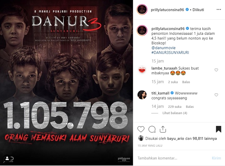 Unggahan Prilly Latuconsina Soal Film \'Danur 3\'