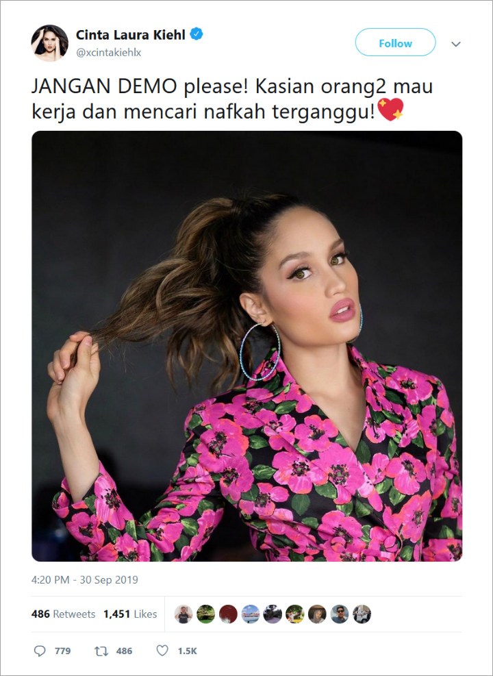 Prihatin Dengan Sikap Anarkis, Cinta Laura Himbau Agar Tidak Ada Demo Lagi