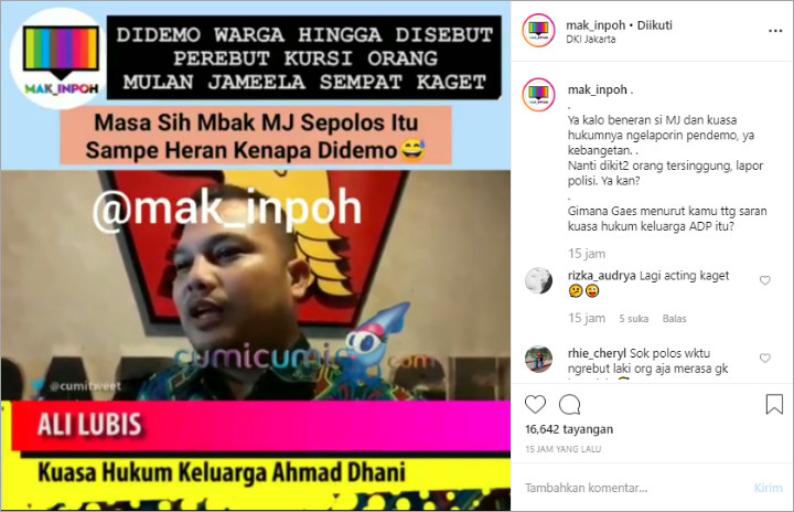 Mulan Jameela Kaget Didemo Warga, Pengacara Ahmad Dhani Sarankan Tindak Pidana