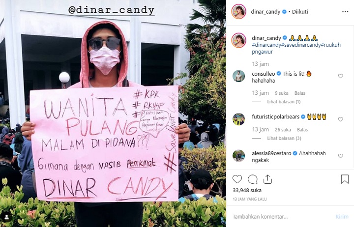 Dinar Candy Dukungan Demo