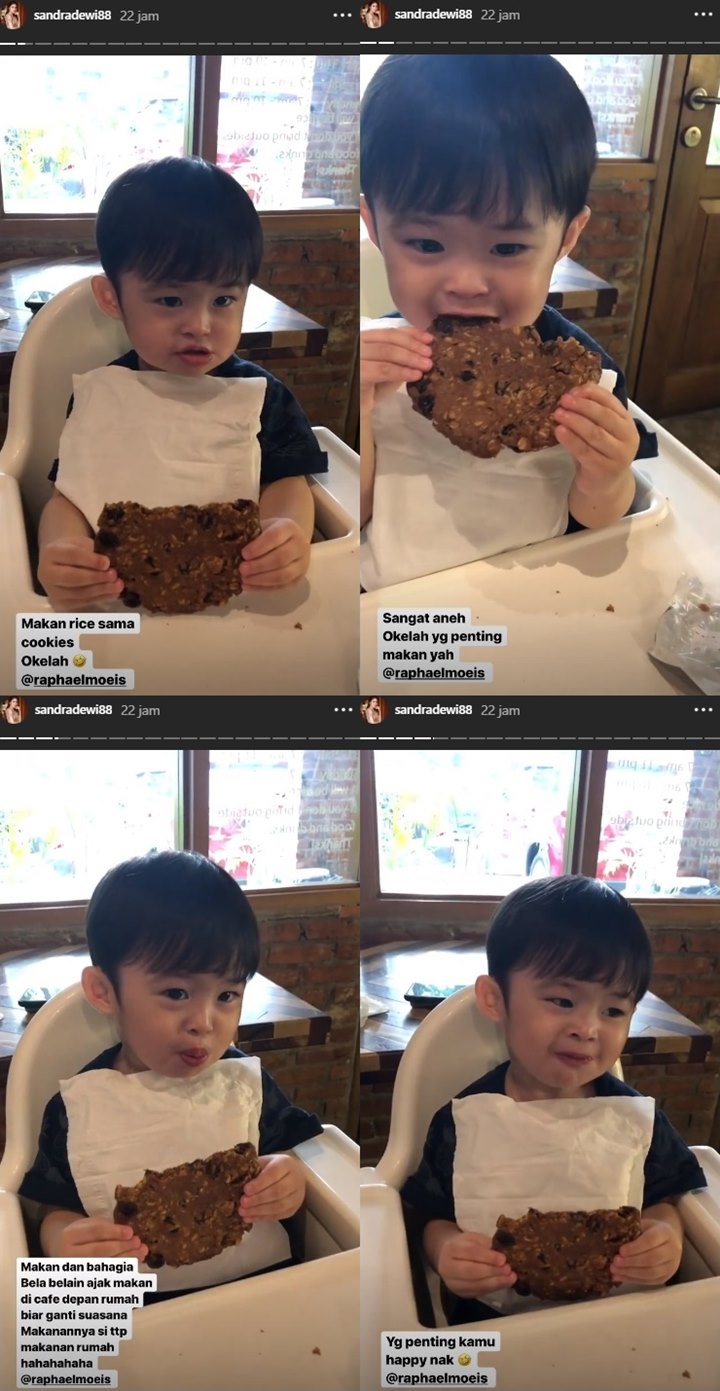 Sandra Dewi Gemas Raphael Makan Nasi Dengan Kue Cokelat
