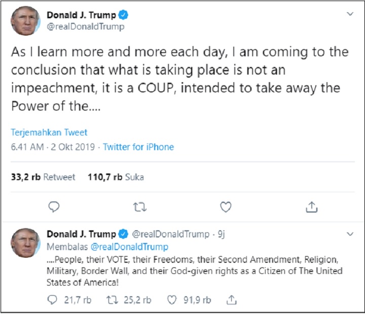 Donald Trump Soal Upaya Pencopotannya: Ini Kudeta