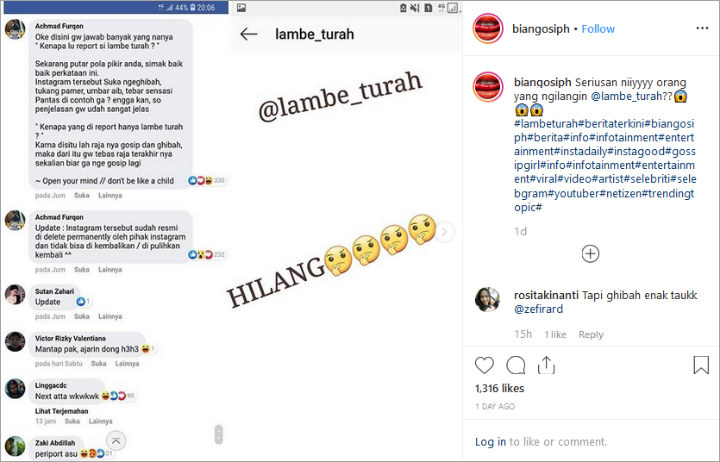 Akun Pelapor Lambe Turah