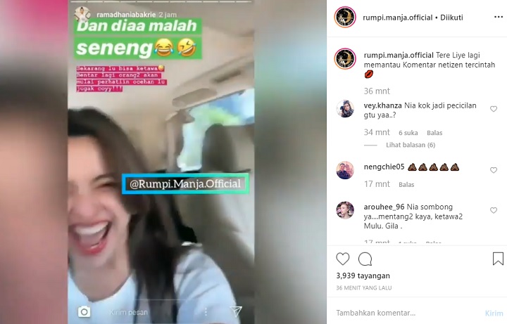 InstaStory Nia Ramadhani Goda Sang Asisten