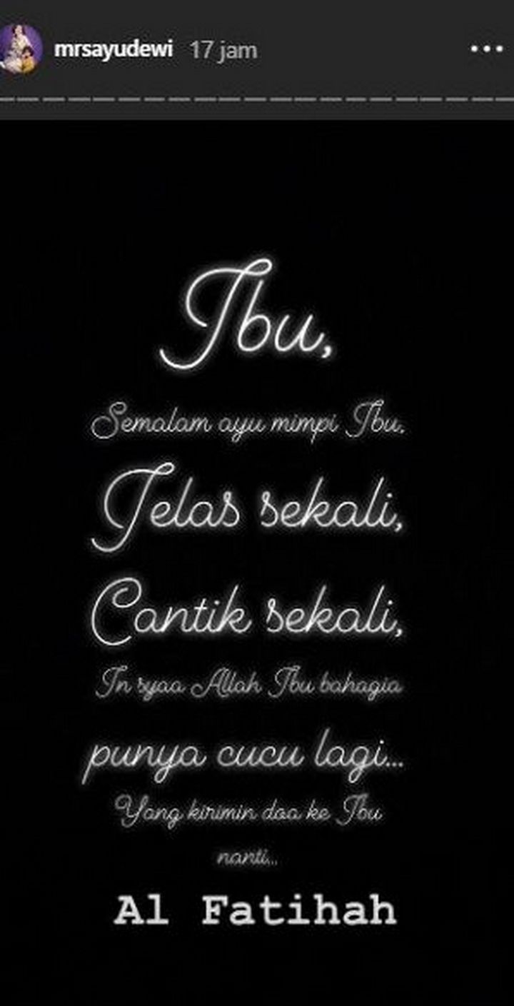 Ayu Dewi Mimpi Mendiang Ibunda