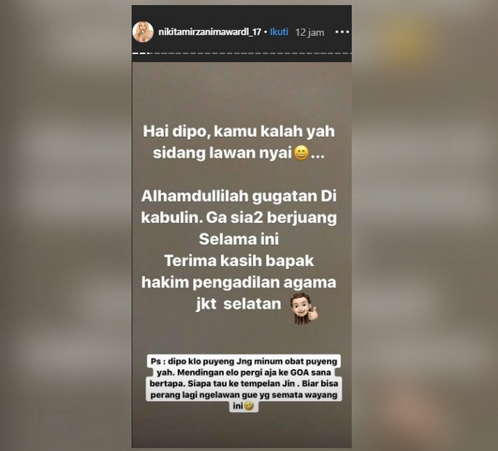 Nikita Mirzani Sindir Pedas Dipo Latief