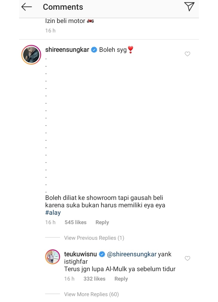 Jawaban Shireen Wisnu Izin Beli Motor