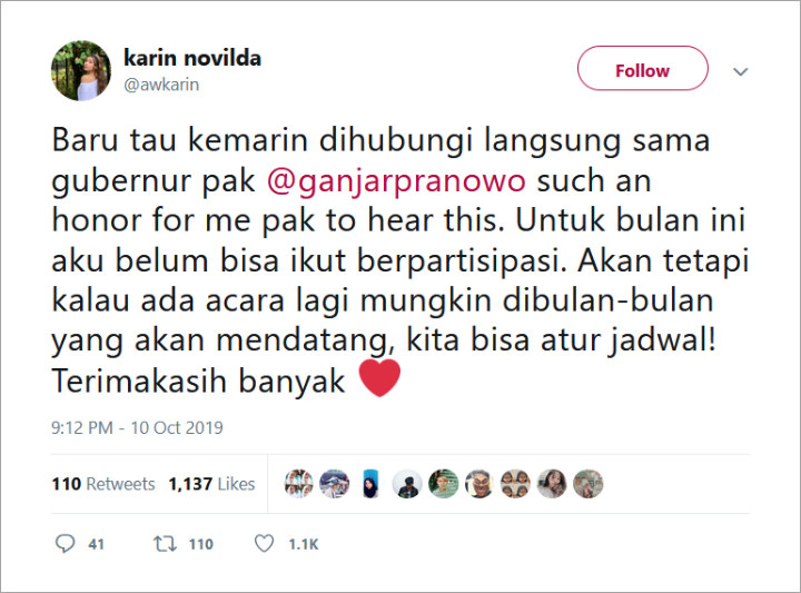Awkarin Ungkap Permintaan Maaf Usai Dihubungi Gubernur Jawa Tengah Ganjar Pranowo