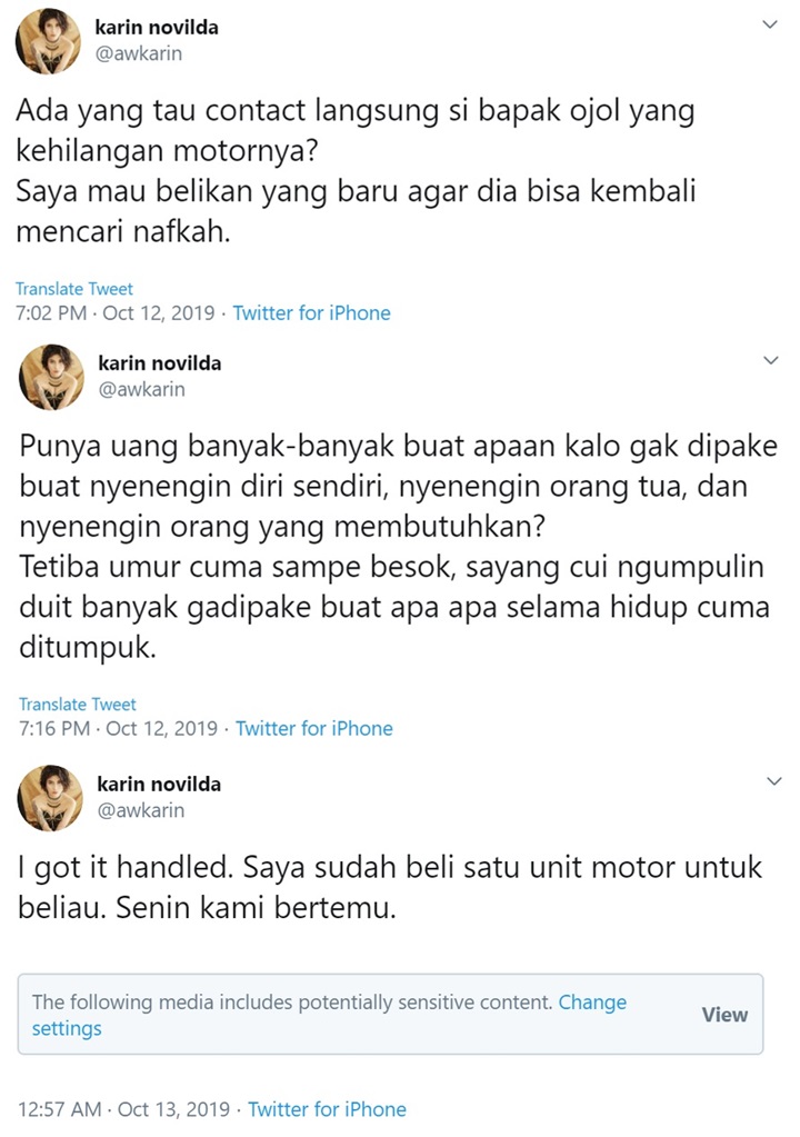 Ogah Numpuk Duit, Awkarin Beli Motor Untuk Driver Ojol