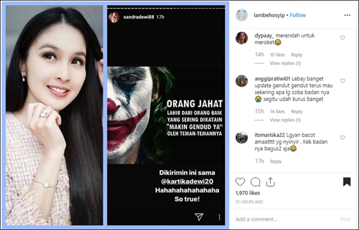 Sandra Dewi Dikatain Lebay Usai Curhat Terselubung Makin Gendut