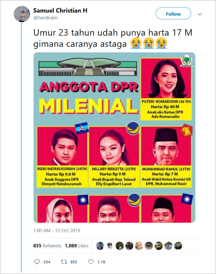 Kekayaan Anggota DPR Milenial Bikin Takjub, Warganet Kompak \'Menjerit\' Kocak