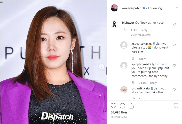 Usai Kematian Sulli, Netter Kecam Komentar Pedas Di Foto Namjoo A Pink Ini