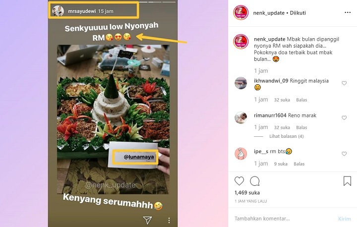 InstaStory Ayu Dewi Kiriman dari Luna Maya untuk Ultah Suami