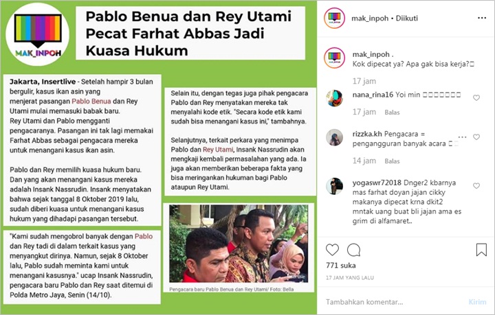 Farhat Abbas Tuai Komentar Miring Usai Dipecat Jadi Pengacara Rey Utami