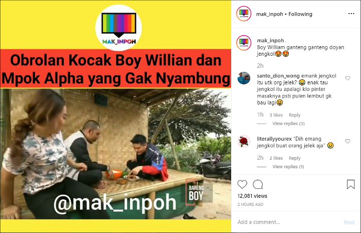 Punya Tampang Ganteng, Ternyata Boy William Doyan Jengkol Bikin Mpok Alpa Ngakak Tak Percaya