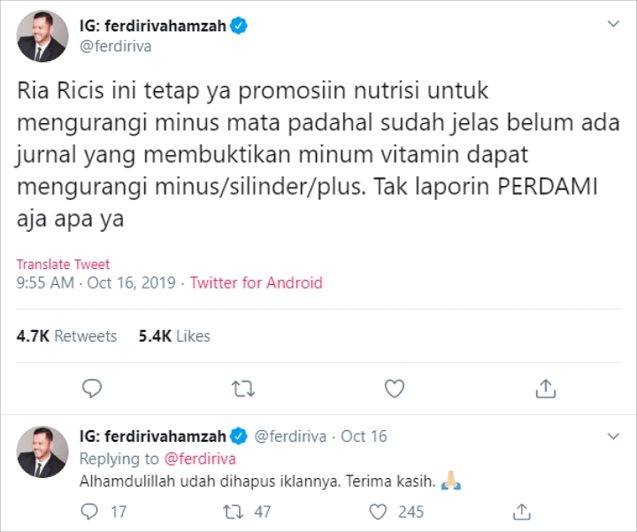Usai Dikritik, Ria Ricis Akhirnya Hapus Postingan Endorse Suplemen Mata