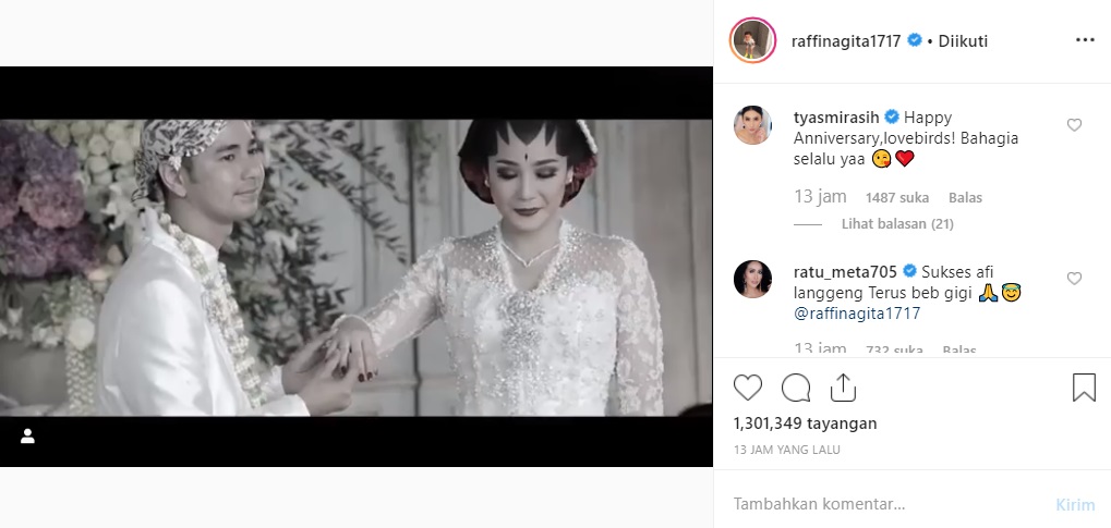 Komentar Tyas Mirasih di Unggahan Anniversary Raffi dan Nagita