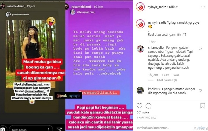Ely Sugigi dan Rosa Meldianti Saling Ejek di Medsos