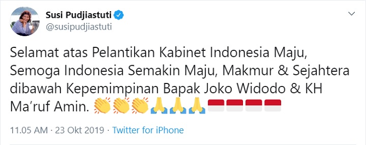 Selamati Menteri KP Baru, Cuitan Susi Pudjiastuti Dibanjiri \'Air Mata\'