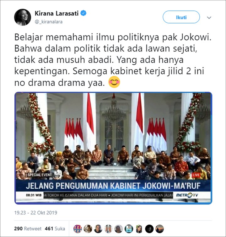 Kirana Larasati Kabinet Komentari Jokowi