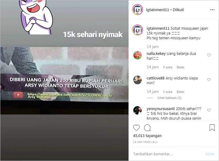 Arsy Widianto Ramai Jadi Bahan Perbincangan di Akun Gosip Gara-Gara Uang Jajan