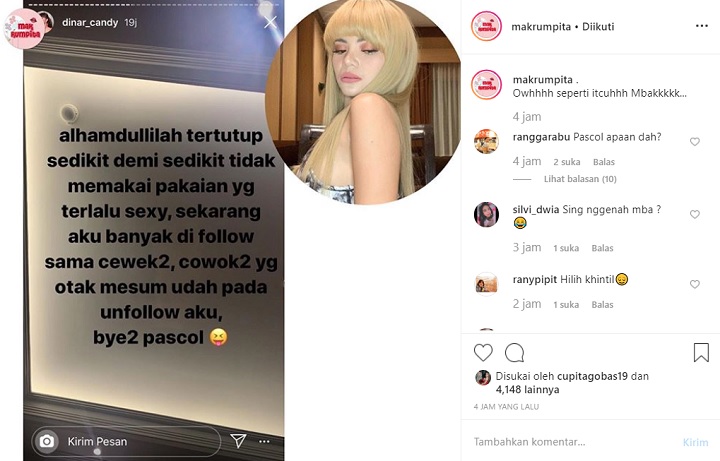 InstaStory Dinar Candy Soal Diunfollow Cowok Otak Mesum