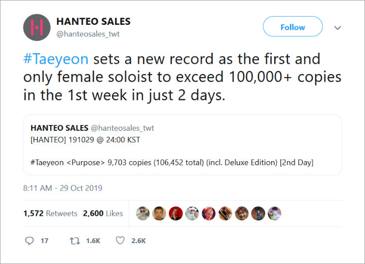 Tae Yeon Jadi Artis Solo Wanita Pertama Yang Pecahkan Rekor Ini Di Hanteo Lewat Album \'Purpose\'