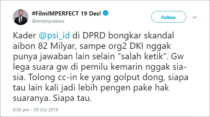 Ernest Prakasa Tanggapi Anggaran DKI