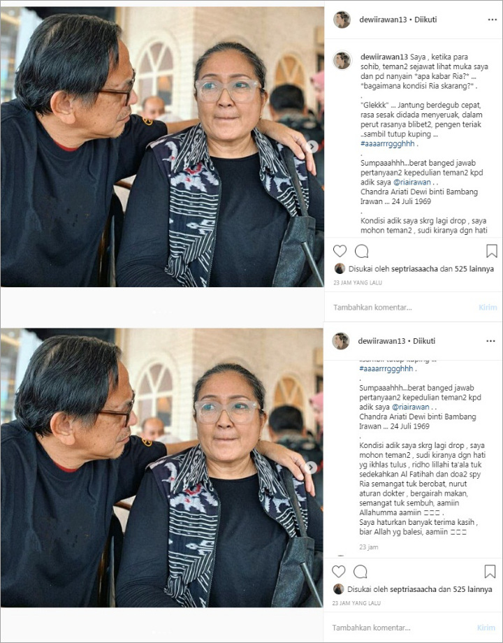 Kondisi Ria Irawan Drop Lagi, Sang Kakak Minta Netter Kirim Doa