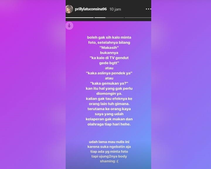 Prilly Latuconsina Ngamuk Diina Gendut dan Pendek