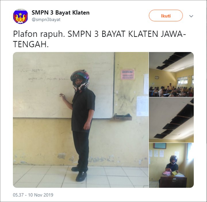 Viral Guru SMP Di Klaten Pakai Helm Saat Mengajar Di Kelas, Ternyata Ini Faktanya