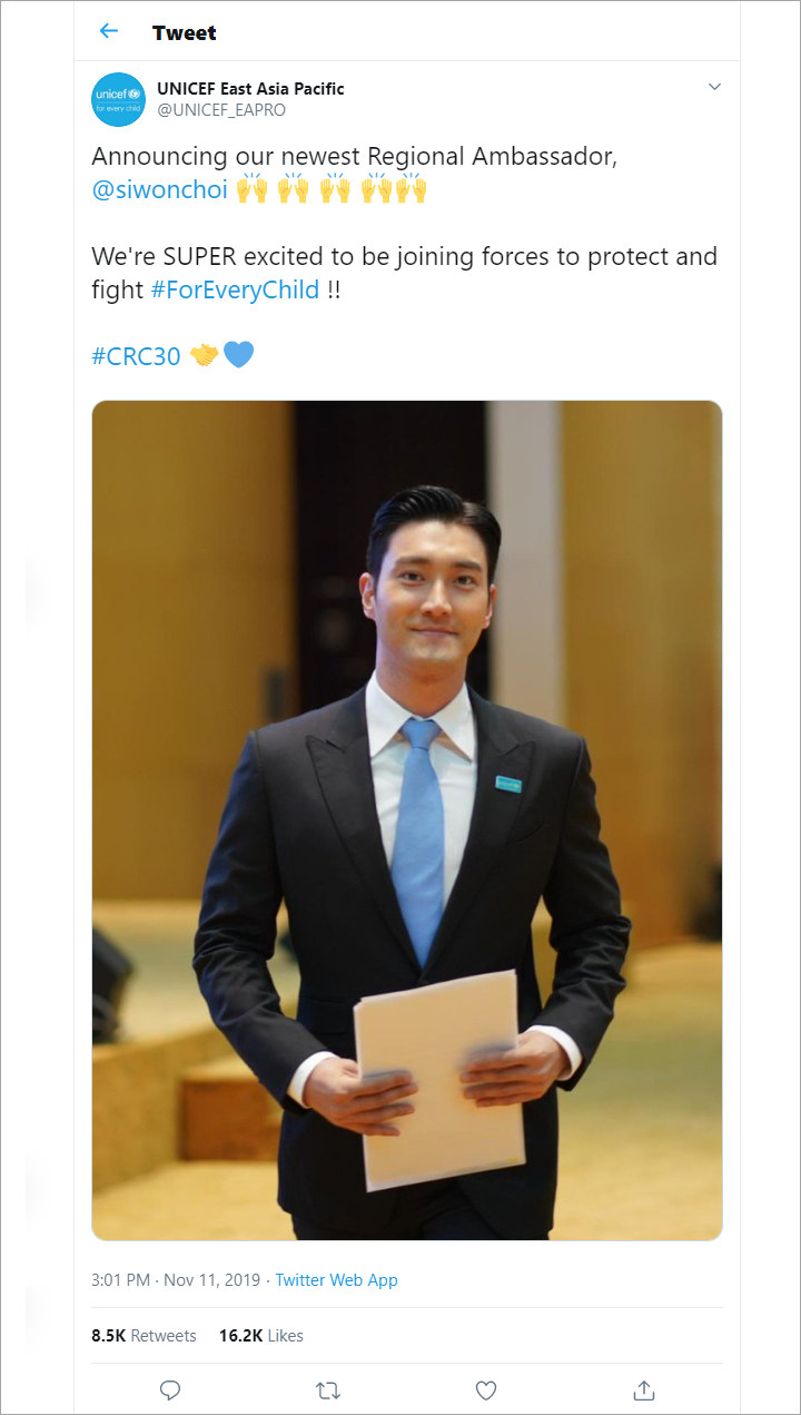 Bikin Bangga, Choi Siwon Dinobatkan Jadi Duta Regional UNICEF Di Asia Pasifik Timur