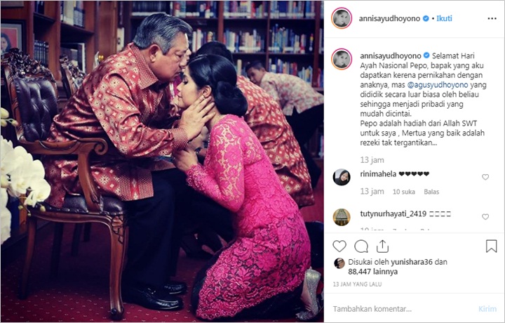 Annisa Pohan Tulis Pesan Menyentuh di Hari Ayah, Sebut SBY Adalah Hadiah dari Tuhan